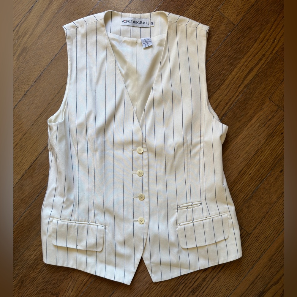 Vintage Women's White Pinstripe Waistcoat Vest Size 10 JH Collectibles